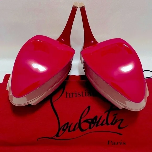 Christian Louboutin, Lady Peep 140 Nude Patent peep toe pump. EU 37.5 - Picture 11 of 13